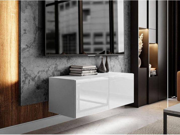 TV-Lowboard mit Türen und LED-Beleuchtung 100 cm Nodoo Weiß Hochglanz TV-Lowboard mit Türen und LED-Beleuchtung 100 cm Nodoo Weiß Hochglanz von Graingold