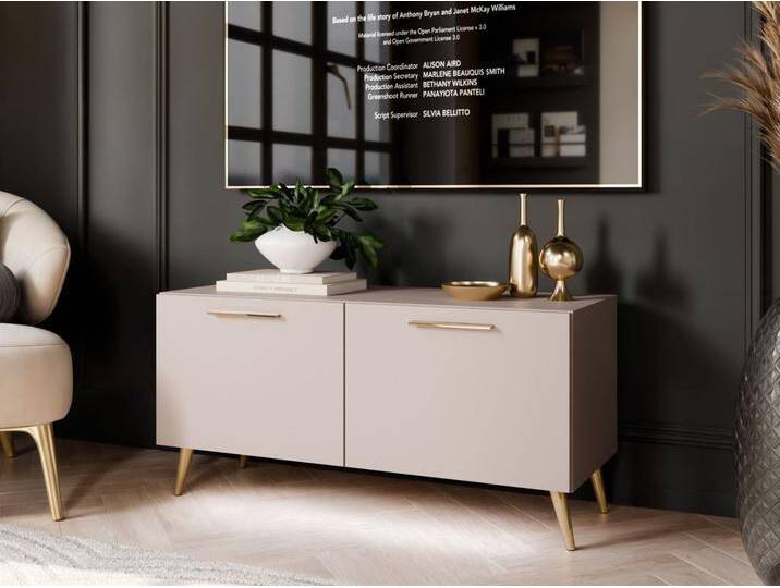 TV-Lowboard mit Türen und LED-Beleuchtung auf Goldenen Metallbeinen 100 cm Noaé Kaschmir von Graingold