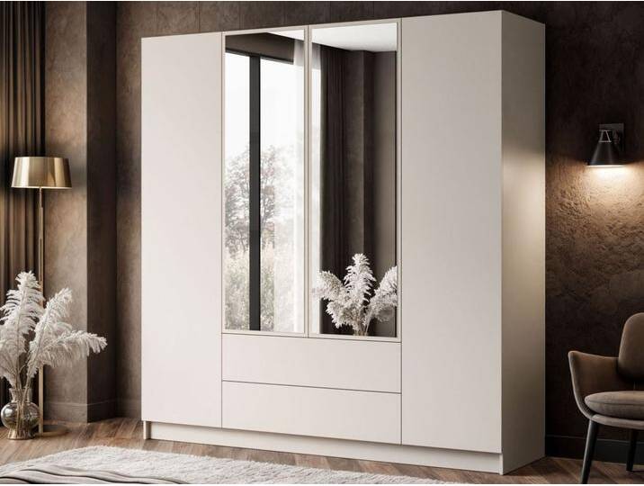Viertüriger Kleiderschrank mit Drehtüren, Schubladen und Spiegeln Ameli Kaschmir von Graingold