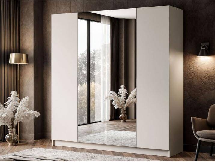 Viertüriger Kleiderschrank mit Drehtüren, Schubladen und Spiegeln Ameli Kaschmir von Graingold
