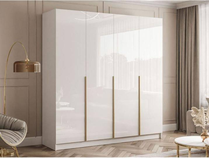 Viertüriger Kleiderschrank mit Drehtüren Ameli Weiß Hochglanz von Graingold