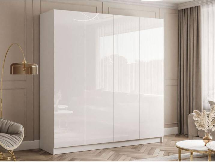 Viertüriger Kleiderschrank mit Drehtüren Ameli Weiß Hochglanz von Graingold