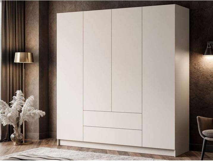 Viertüriger Kleiderschrank mit Drehtüren und Schubladen Ameli Kaschmir von Graingold