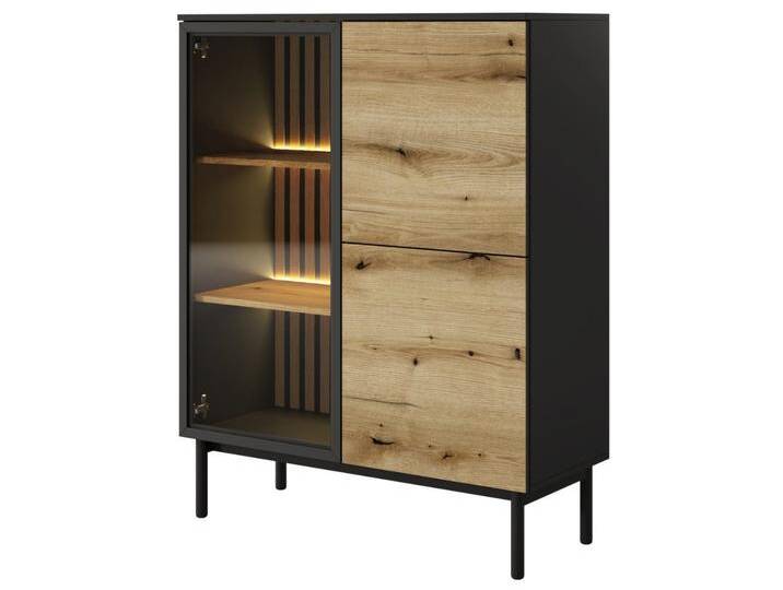 Vitrinenschrank Loara 125 cm Eiche Evoke, Schwarz von Graingold
