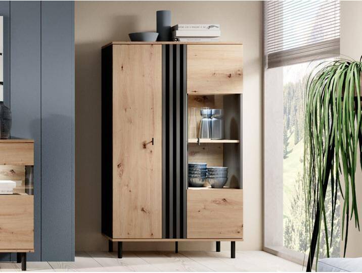 Vitrinenschrank Malone Artisan Eiche, Schwarz von Graingold