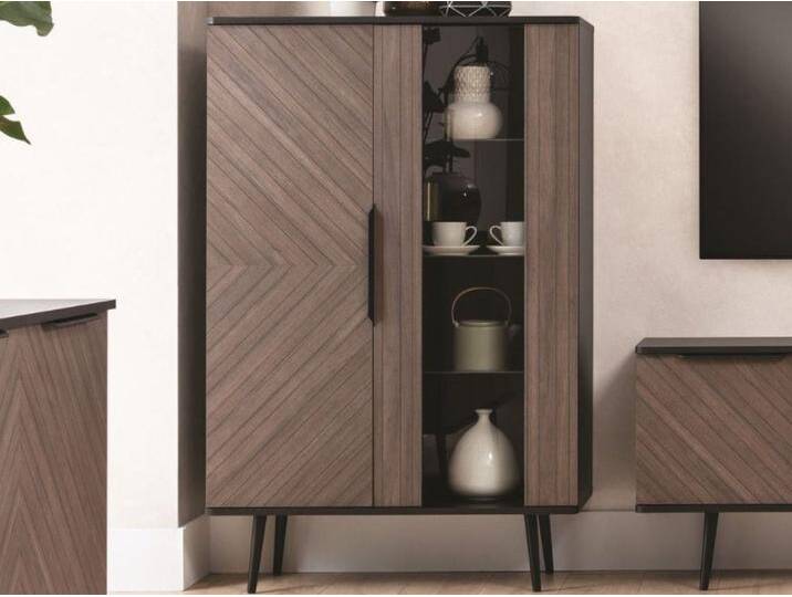 Vitrinenschrank mit Glas Nemi Schwarzer Graphit Braun von Graingold
