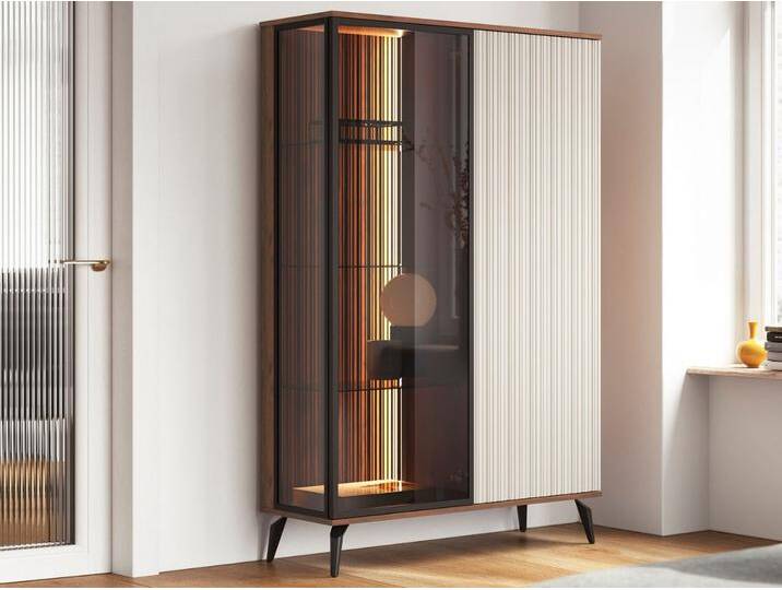 Vitrinenschrank mit LED Vinni Dunkler Walnuss Cashmere von Graingold