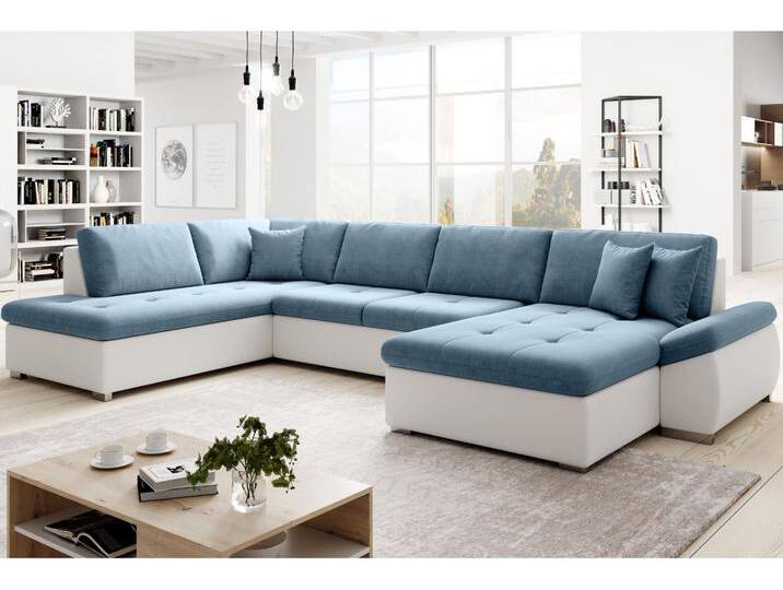 Wohnlandschaft mit Schlaffunktion Links Moni U Blau Weiß von Graingold