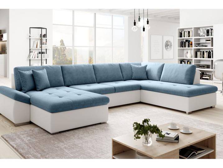 Wohnlandschaft mit Schlaffunktion Rechts Moni U Blau, Weiß von Graingold