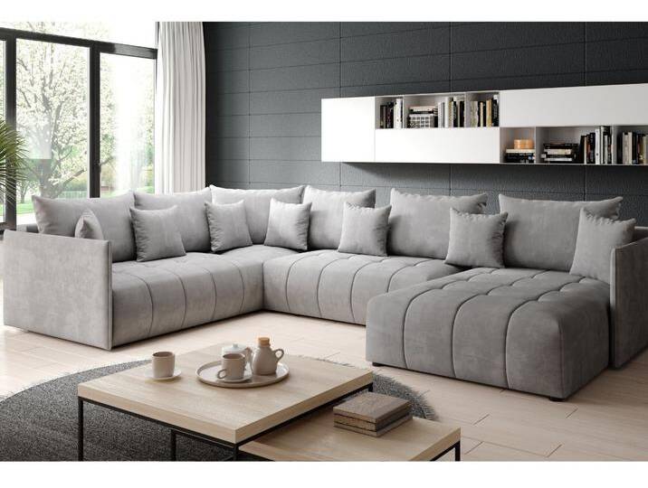 Wohnlandschaft mit Schlaffunktion und Bettkasten Ardi Bis Hellgrau von Graingold