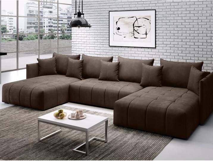 Wohnlandschaft mit Schlaffunktion und Bettkasten Ardi U Dunkelbraun von Graingold