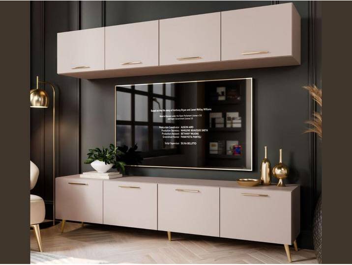 Wohnwand für das Wohnzimmer mit LED-Beleuchtung auf Goldenen Metallbeinen Noaé Kaschmir Wohnwand für das Wohnzimmer mit LED-Beleuchtung auf Goldenen Metallbeinen Noaé Kaschmir von Graingold