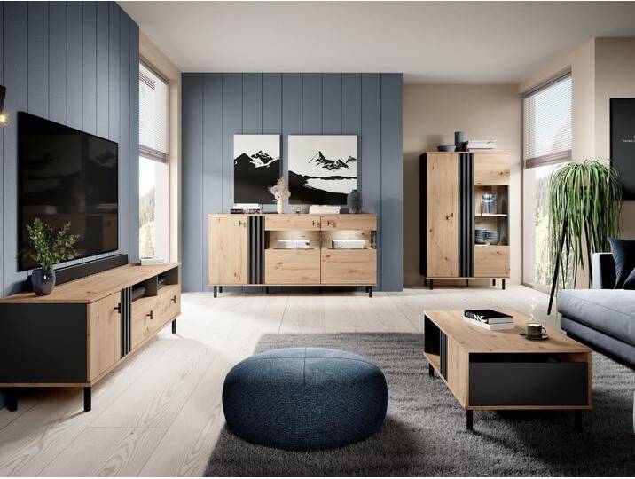 Wohnzimmer-Set Malone Artisan Eiche, Anthrazit von Graingold