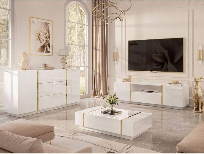 Wohnzimmer-Set im Glamour-Stil Lunelie Weiß Hochglanz Wohnzimmer-Set im Glamour-Stil Lunelie Weiß Hochglanz von Graingold