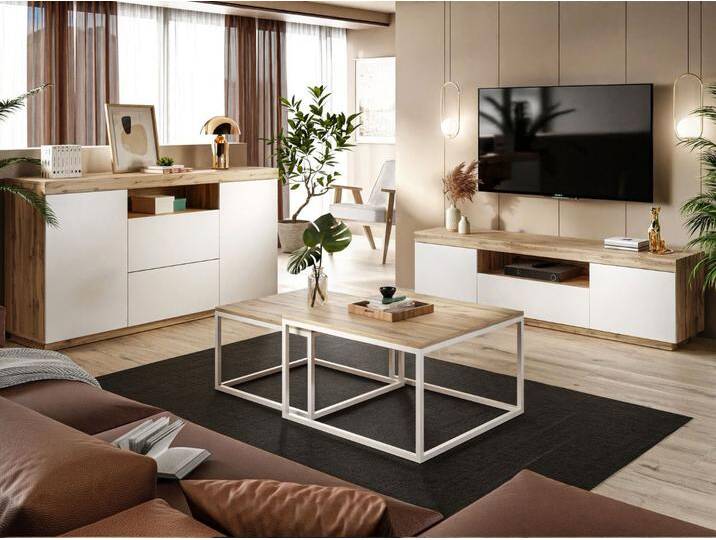 Wohnzimmer-Set im Loft-Stil Asumi Weiß und Eiche Wotan Wohnzimmer-Set im Loft-Stil Asumi Weiß und Eiche Wotan von Graingold