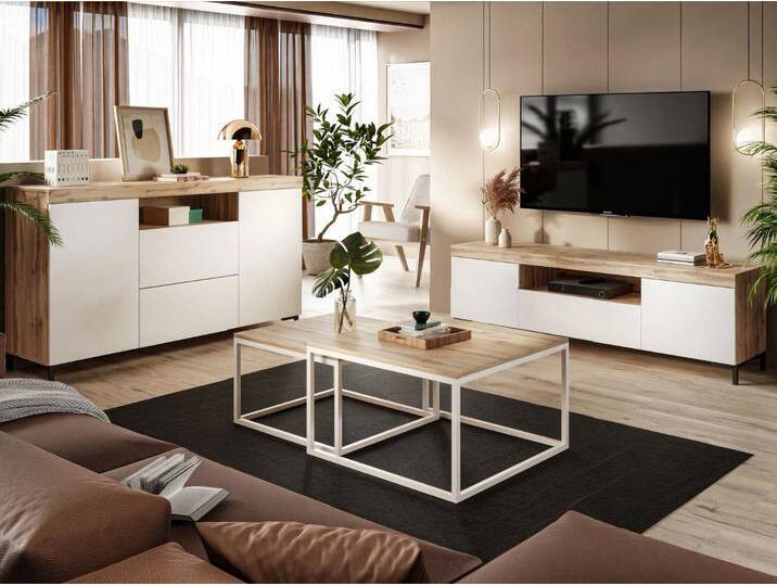 Wohnzimmer-Set im Loft-Stil Asumi Weiß und Eiche Wotan Wohnzimmer-Set im Loft-Stil Asumi Weiß und Eiche Wotan von Graingold