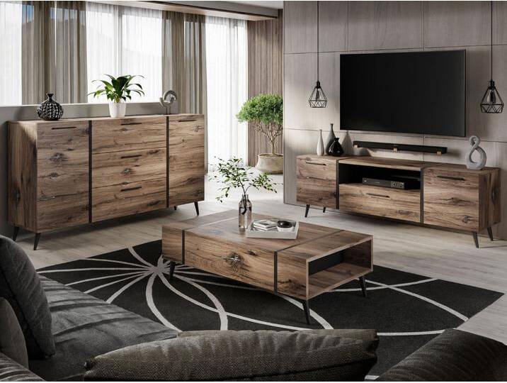 Wohnzimmer-Set im Loft-Stil auf Beinen Lunelie Eiche Flagstaff Wohnzimmer-Set im Loft-Stil auf Beinen Lunelie Eiche Flagstaff von Graingold