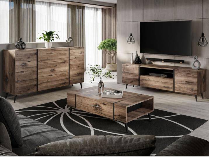 Wohnzimmer-Set im Loft-Stil auf Beinen Lunelie Eiche Flagstaff Wohnzimmer-Set im Loft-Stil auf Beinen Lunelie Eiche Flagstaff von Graingold