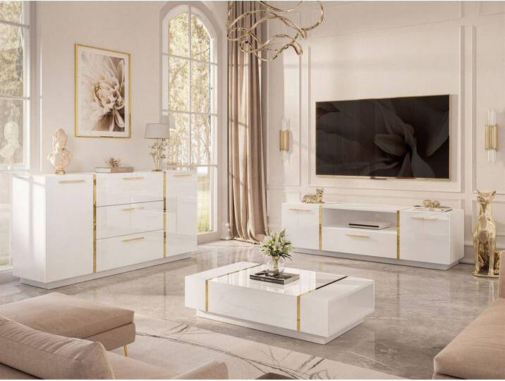 Wohnzimmer-Set mit goldenen Griffen im Glamour-Stil Lunelie Weiß Hochglanz Wohnzimmer-Set mit goldenen Griffen im Glamour-Stil Lunelie Weiß Hochglanz von Graingold