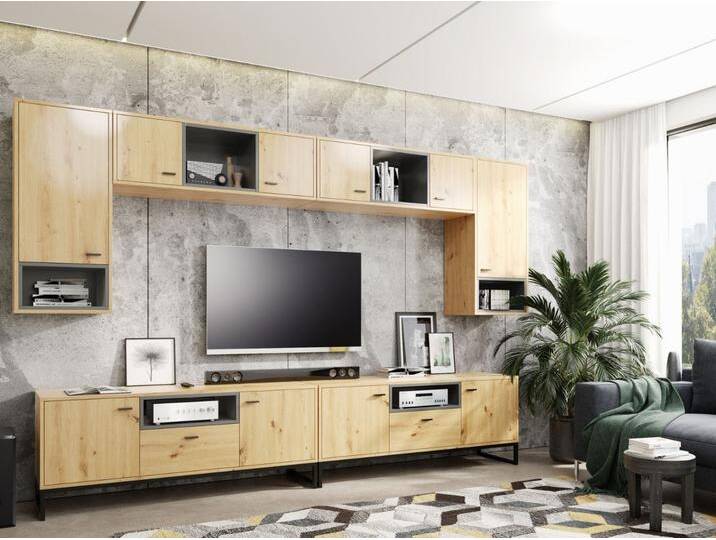 Wohnzimmerset Geneva Artisan Eiche, Schwarz von Graingold
