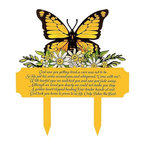 Gralara Gedenkstecker Als Trauerdekoration Und Beileidszeichen Wasserdichter Grabstecker Und Gedenkschild Aus Acryl mit Schmetterling für Beerdigung Garten U, Gelb von Gralara