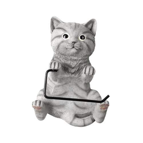 Gralara Katzen Toilettenpapierhalter Klorollenhalter Toilettenpapierständer Wandhalterung Aus Robustem Harz mit Niedlichem Tierdesign für Gäste WC Und Als, Grau von Gralara