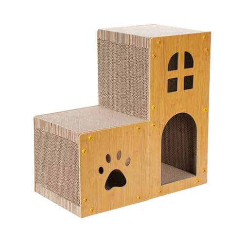 Gralara Katzenhaus Wellpappe Doppelkratzhaus Katzenbett Höhlenmöbel Möbel Schoner Gemütlich für Katzen Wohnzimmer Schlafzimmer Terrasse, 45cm von Gralara