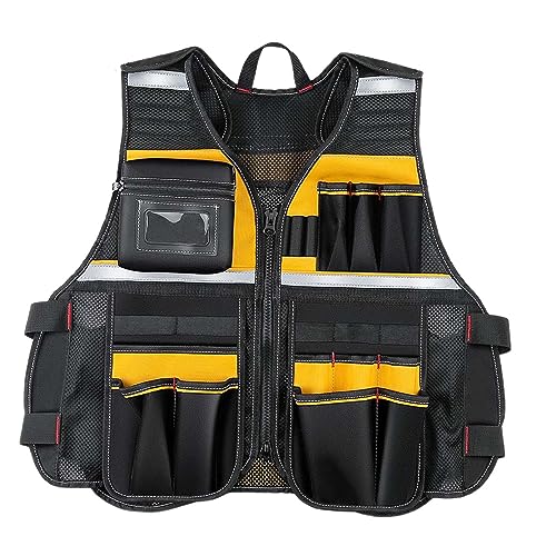 Gralara Reflektierende Sicherheits-Werkzeugweste mit mehreren Taschen, gut sichtbare Brust-Werkzeugweste, GELB von Gralara
