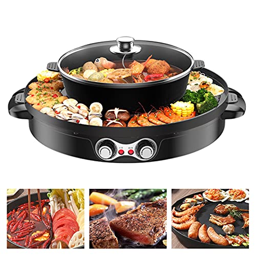 2-in-1 Multifunktionaler Grill Hot Pot mit Grillpfanne, Elektro Hot Pot Grill, 2200W für 2-8 Personen, abnehmbar für einfache Reinigung (Schwarz) von GramStudio