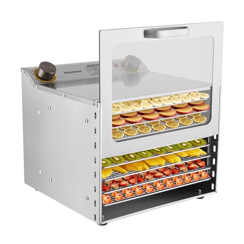 Dörrautomat Edelstahl Food Dehydrator mit 6 Tabletts, Obst Trockner für Obst Gemüse Kräutern Fleisch Pilze, 30-90℃/86-194℉ Timer von 0-12H von GramStudio