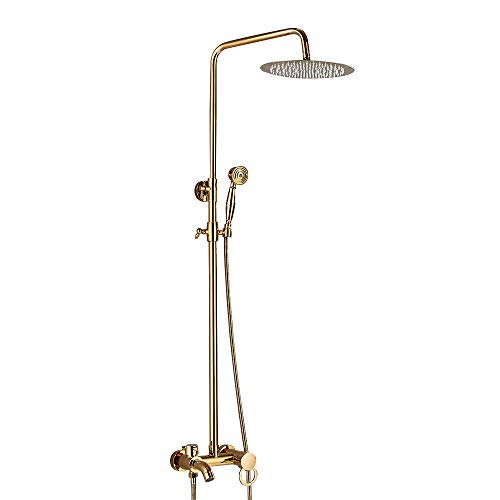 Gold Duschset, Edelstahl Duschsystem Regendusche Duscharmaturset mit zwei Griffe, Einstellbare Höhe, Edelstahl Handbrause von GramStudio
