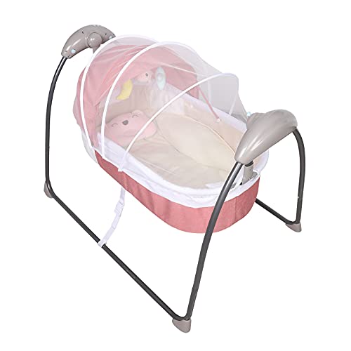 GramStudio 18KG Elektrische Babybett, Auto-Schaukelstuhl Wiege Cradle Rocker Baby Beistellbett mit Moskitonetz Kopfkissen Matratze, 3-Speed (Rosa) von GramStudio