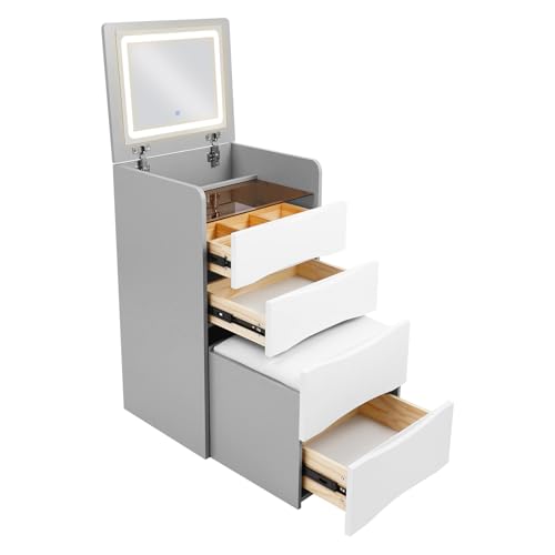 GramStudio Schminktisch mit Spiegel, DREI Farben LED-Leuchten, 3 in 1 Makeup Vanity mit Sichtbarer Glasplatte, Kosmetiktisch Schminkhocker mit 2 Schubladen GramStudio Schminktisch mit Spiegel, DREI Farben LED-Leuchten, 3 in 1 Makeup Vanity mit Sichtbarer Glasplatte, Kosmetiktisch Schminkhocker mit 2 Schubladen von GramStudio