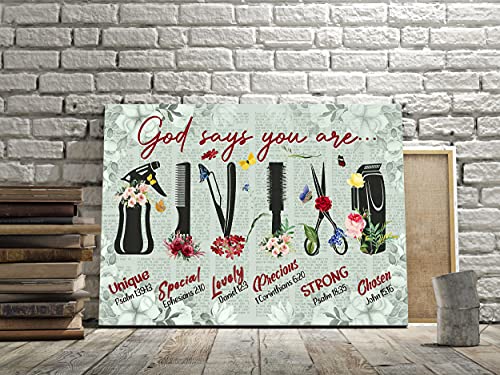 God Says You Are Poster, Schönheitssalon, Friseursalon, Salon-Dekor, Haarstylisten-Zitat, neues Salon-Geschenk, Leinwand-Wandkunst von Graman