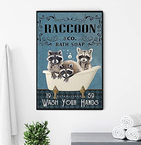 Graman Raccoon & Co. Waschbär-Badezimmer-Poster 'Wash Your Hands' - Retro-Kunst Wanddekoration, Metallschild, 30,5 x 20,3 cm Graman Raccoon & Co. Waschbär-Badezimmer-Poster 'Wash Your Hands' - Retro-Kunst Wanddekoration, Metallschild, 30,5 x 20,3 cm von Graman
