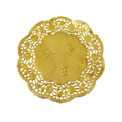 50pcs 3 5 Zoll Hohle Blumenblumenrunde Spitzenpapier Doilies Party Gold Placemat von Gramigg