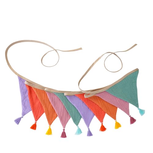 Farbbeständiger Baumwoll-Kreppstoff, Wimpelkette, Dreieckswimpel, Kinderzimmer, Wandbehang, Partyzubehör, Fransendreieck, Banner für Duschparty von Gramigg