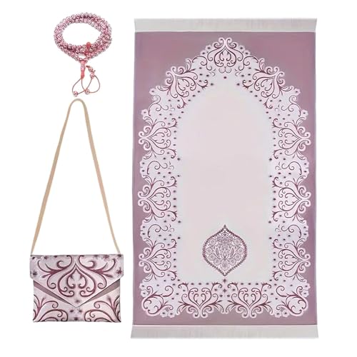 Gebetsteppich für Muslime mit Perlen, Quasten und Tasche, Reise-Gebetsteppich, tragbar, Islamiker, Frauen und Männer, Muslime, Teppich-Set mit Tasche und Perlen Gebetsteppich für Muslime mit Perlen, Quasten und Tasche, Reise-Gebetsteppich, tragbar, Islamiker, Frauen und Männer, Muslime, Teppich-Set mit Tasche und Perlen von Gramigg