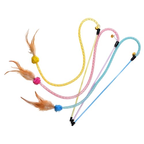 Gramigg 3 Stück Elastische Netzröhre Katzen Teaser Zauberstab Spielzeug mit gefiedertem Fell für interaktive Spielzeiten und Übung Stick Mesh Tube Teaser Katzen Zauberstab von Gramigg