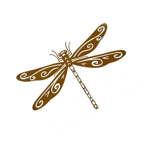 Kunstvolle Garten-Skulptur aus Schmiedemetall mit Libellen, wetterbeständig, Eisen-Handwerkskunst, einzigartig für Rasenflächen, Terrassen, Akzent, detailliertes Schmiedeeisernes Libellen-Ornament von Gramigg