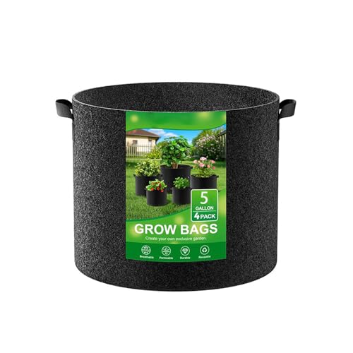 Pflanztöpfe aus verdicktem Stoff mit stabilem Griff, Pflanzgefäß für Balkon, Garten, Gemüseanbau, verdickte Gartenpflanzbeutel, 4 Stück von Gramigg