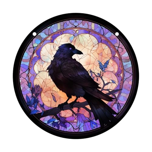Ravens Buntglas-Fensterbehang, Krähen-Dekorationen für Halloween, Vogel, Sonnenfänger für Fenster, Balkone, Hof, Wand, bunte Glasscheibe Ravens Buntglas-Fensterbehang, Krähen-Dekorationen für Halloween, Vogel, Sonnenfänger für Fenster, Balkone, Hof, Wand, bunte Glasscheibe von Gramigg