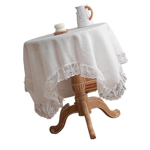 Stilvolle Tischdecke mit Spitzenbesatz, knitterfreies Polyestergewebe für Familienfeiern, Heimdekoration, Spitzentischdecke von Gramigg