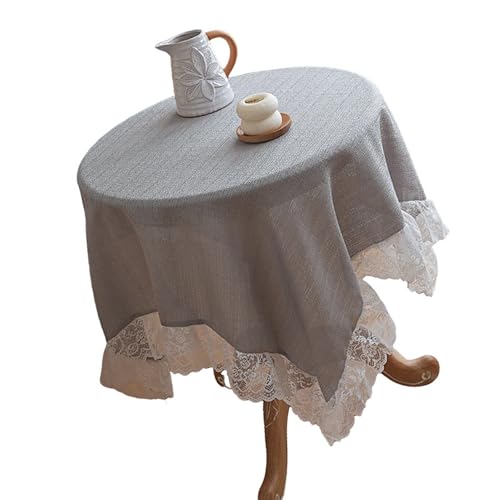 Stilvolle Tischdecke mit Spitzenbesatz, knitterfreies Polyestergewebe für Familienfeiern, Heimdekoration, Spitzentischdecke von Gramigg