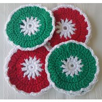 Baumwolle Runden Untersetzer, 4 Rote Untersetzer-Set, Deckchen, Roten Gehäkelten Haushaltswaren Küche von GrammysCustomCrochet