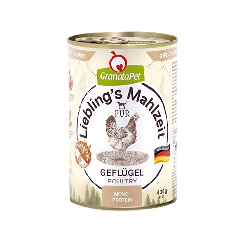 GranataPet Liebling's Mahlzeit Geflügel PUR, Nassfutter für Hunde, Hundefutter ohne Getreide & Zuckerzusätze, Alleinfuttermittel mit hohem Fleischanteil & hochwertigen Ölen, 6 x 400 g GranataPet Liebling's Mahlzeit Geflügel PUR, Nassfutter für Hunde, Hundefutter ohne Getreide & Zuckerzusätze, Alleinfuttermittel mit hohem Fleischanteil & hochwertigen Ölen, 6 x 400 g von GranataPet