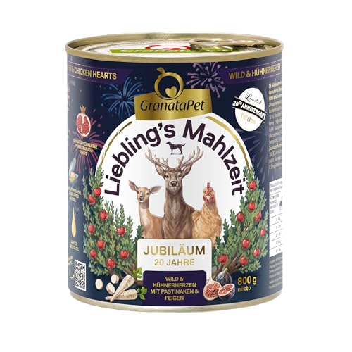 GranataPet Liebling's Mahlzeit Jubiläumsedition Wild und Hühnerherzen, Nassfutter für Hunde, Hundefutter ohne Getreide und ohne Zuckerzusätze, Alleinfuttermittel, 6 x 800 g GranataPet Liebling's Mahlzeit Jubiläumsedition Wild und Hühnerherzen, Nassfutter für Hunde, Hundefutter ohne Getreide und ohne Zuckerzusätze, Alleinfuttermittel, 6 x 800 g von GranataPet
