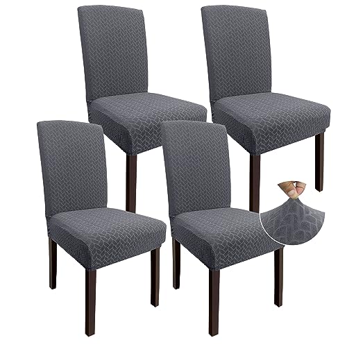 Granbest 2023 Neues Muster Super Dehnbar Dining Stuhlhussen, Verdickte Jacquard Stuhl Slipcover für Esszimmer, Waschbare Armlose Stuhl Protektoren für Kinder und Haustiere (Set von 4, Grau) von Granbest