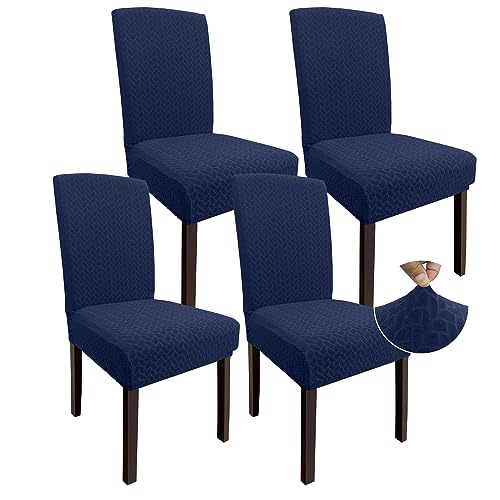 Granbest 2023 Neues Muster Super Dehnbar Dining Stuhlhussen, Verdickte Jacquard Stuhl Slipcover für Esszimmer, Waschbare Armlose Stuhl Protektoren für Kinder und Haustiere (Set von 4, Marineblau) von Granbest