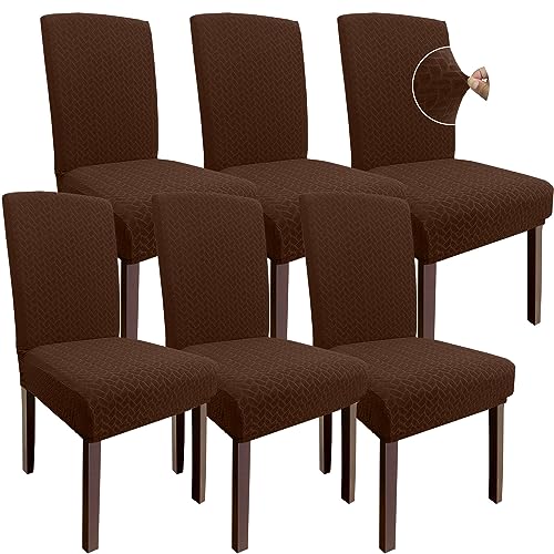 Granbest 2023 Neues Muster Super Dehnbar Dining Stuhlhussen, Verdickte Jacquard Stuhl Slipcover für Esszimmer, Waschbare Armlose Stuhl Protektoren für Kinder und Haustiere (Set von 6, Schokolade) von Granbest